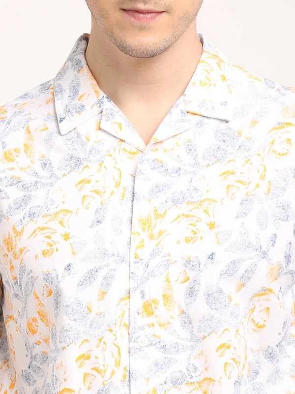 Indian Terrain Men's Slim Fit Half Sleeve All Over Print White Shirt